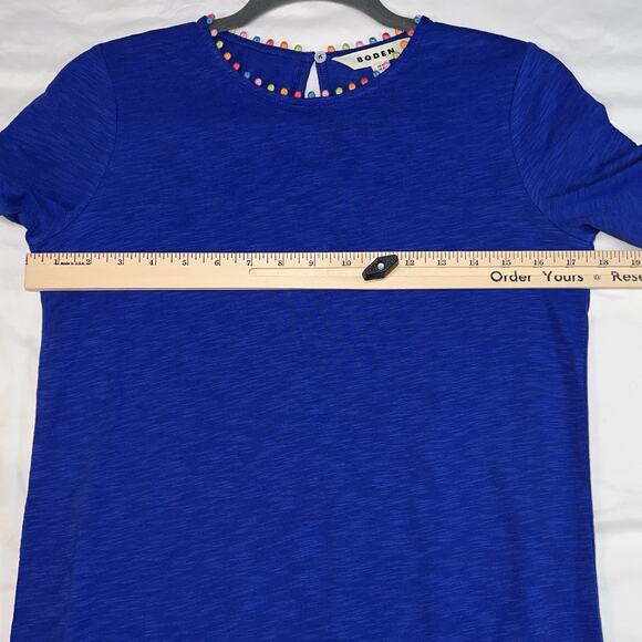 BODEN Charlie PomPom T Shirt Dress Womens Size 0R Blue Cotton Vacation Ready NWT - Picture 8 of 15